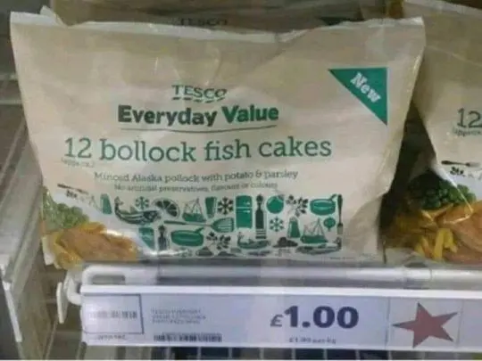 A bag of bollock fish cakes